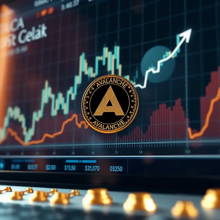 Graph showing upward trend of Avalanche cryptocurrency price over time with digital blockchain background