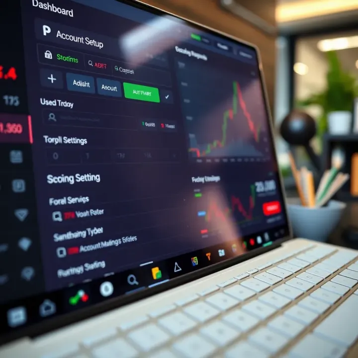 Dashboard showing account setup options and security settings in a forex trading app