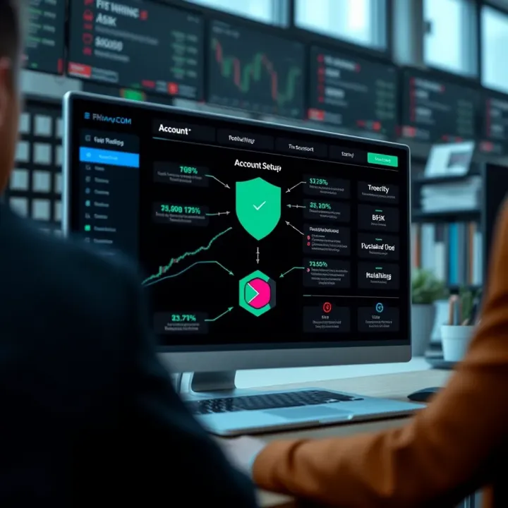 Diagram illustrating the account setup process and risk management tools for traders on Binary.com