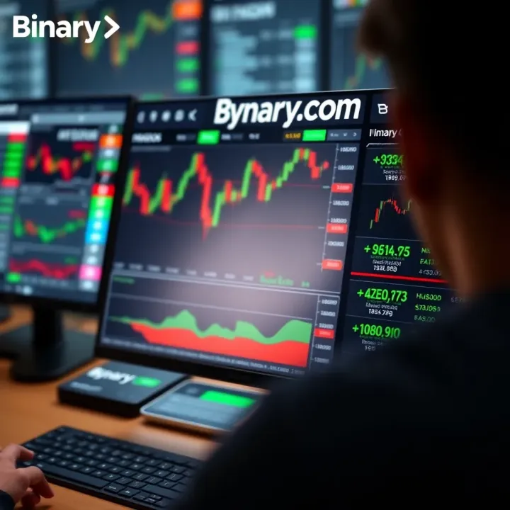 Dashboard of Binary.com showing various trading charts and options available for traders