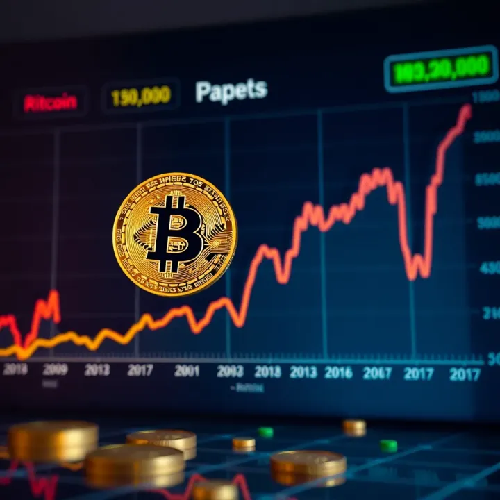 Graph showing trends and fluctuations of Bitcoin prices over several years in Indian Rupees