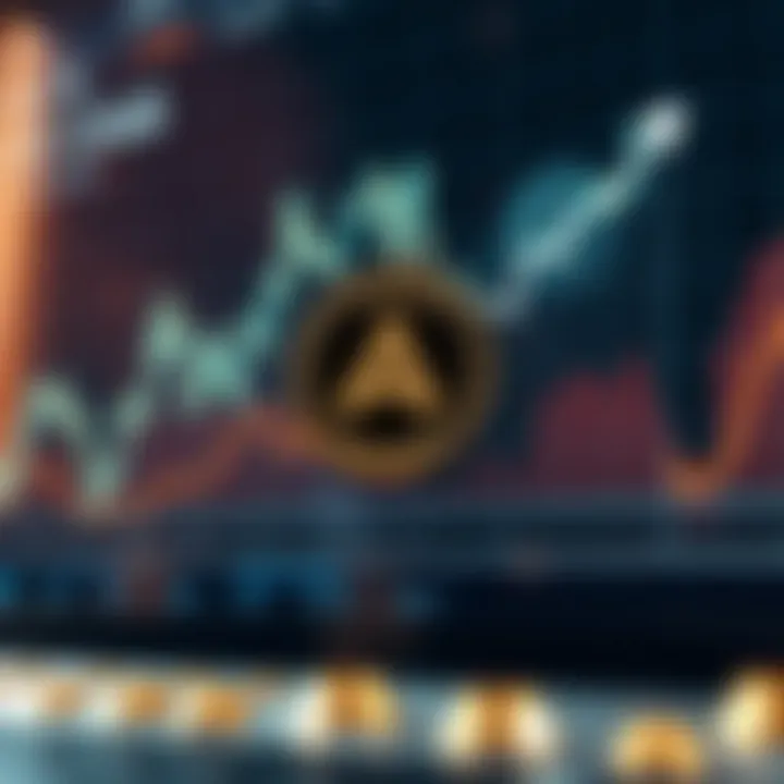Graph showing upward trend of Avalanche cryptocurrency price over time with digital blockchain background
