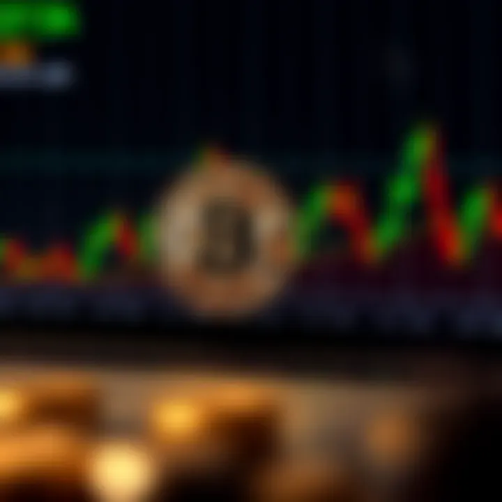 Graph displaying fluctuating Bitcoin prices over time with trend lines and candlestick indicators