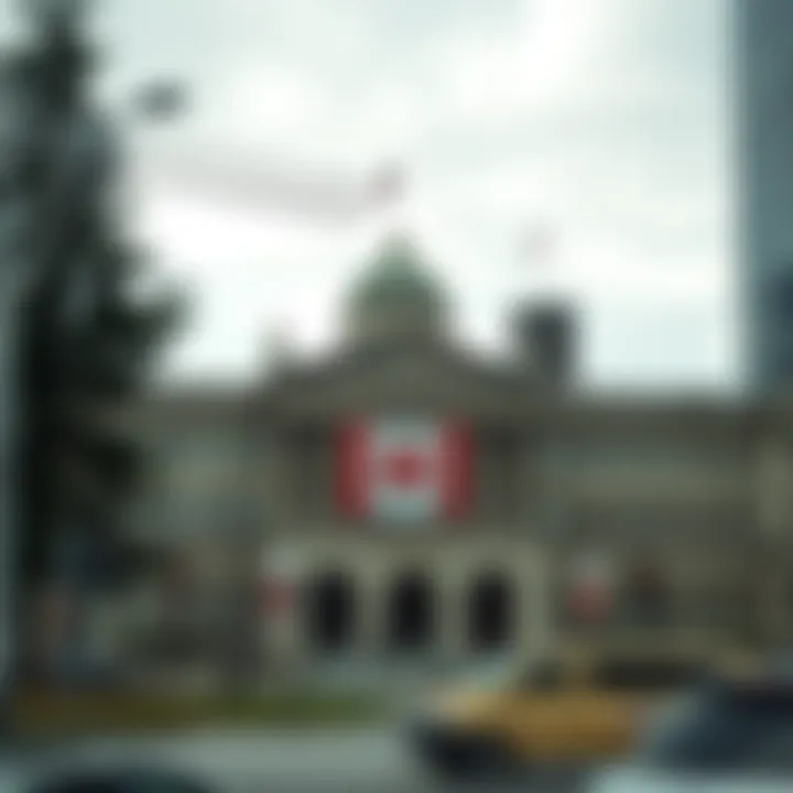 Government building with banners showing ongoing labour negotiations amid strike movements