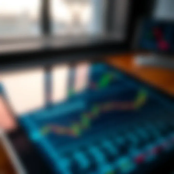 Close-up of a sleek tablet displaying financial charts and stock market data on screen