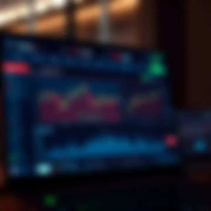 Dashboard interface showing key features of a trading platform including charts, market data, and navigation menu