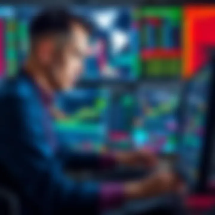 Illustration of a successful trader analyzing stock data on multiple screens