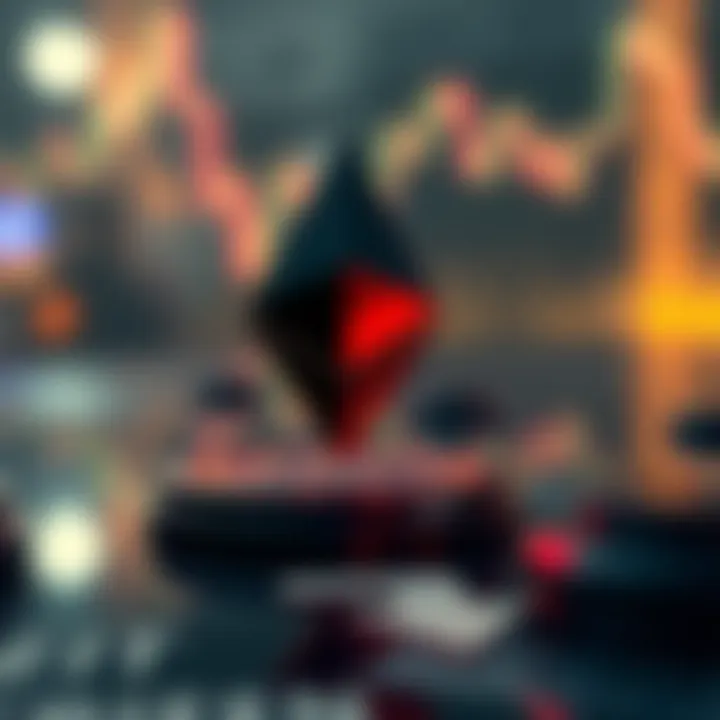 Investor Sentiment and Its Effect on Ethereum Market Trends Conceptual visualization of investor sentiment impacting Ethereum market with upward and downward arrows