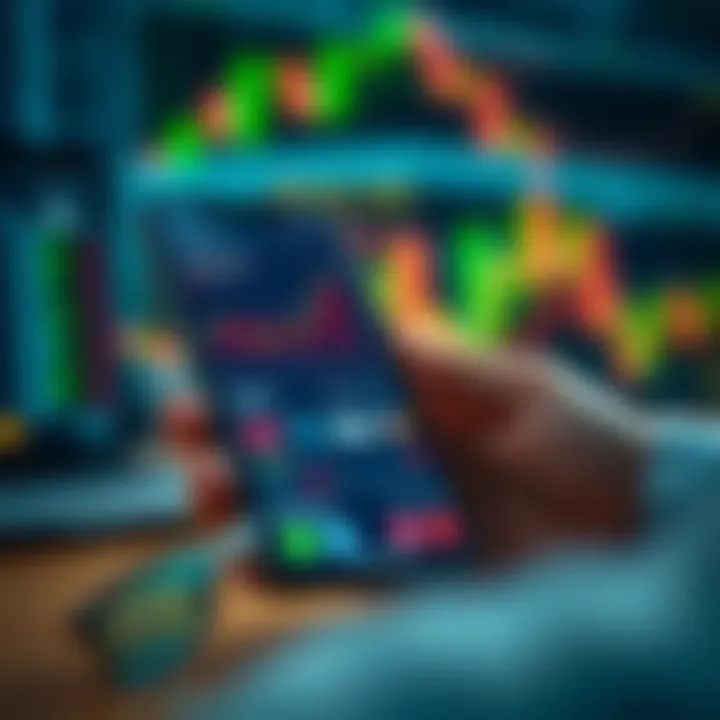 Mobile device displaying Exness Go app interface with trading charts and market data