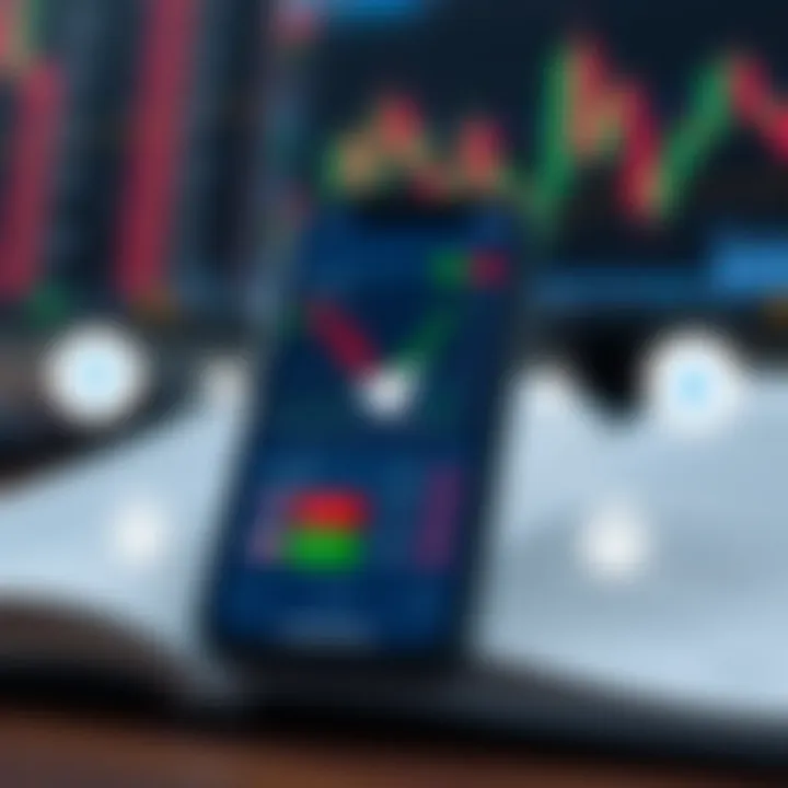Illustration of a smartphone displaying stock market charts alongside trust indicators and secure communication symbols