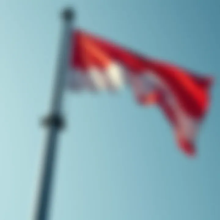 Detailed flagpole with a flag flying inverted showing the flag’s attachment and position