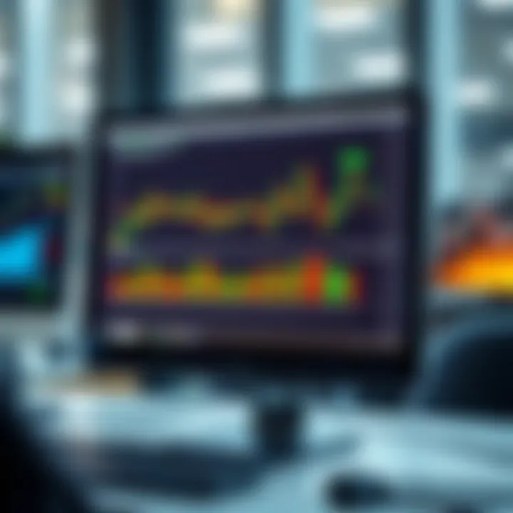 Computer screen displaying a simulated trading platform with graphs and virtual currency