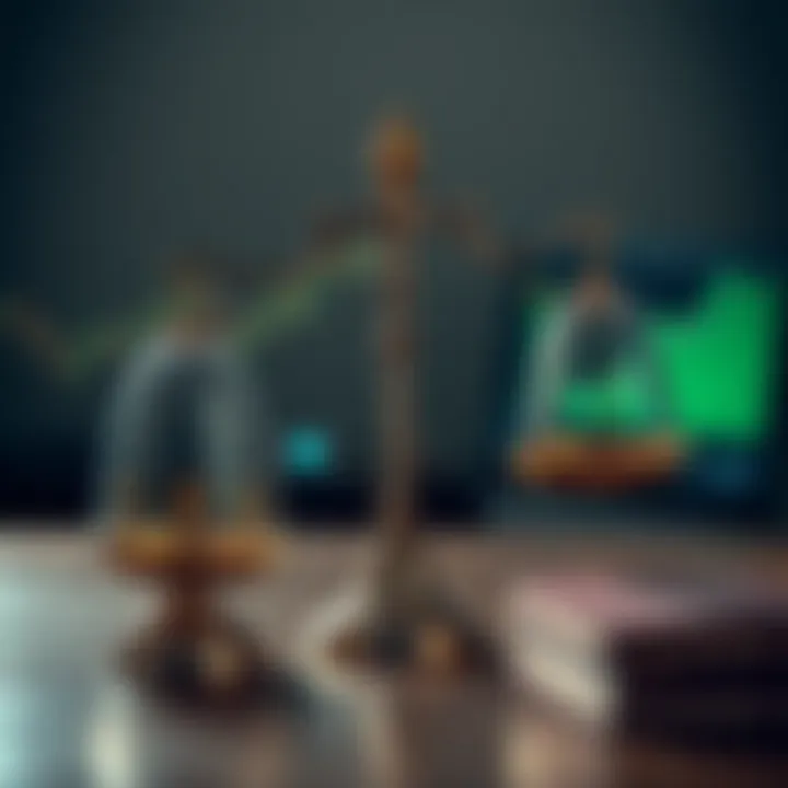 Illustration of risk and reward balance in trading with symbolic scales and financial icons