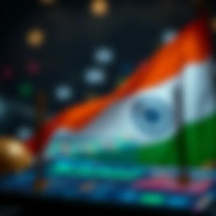 Illustration showing a digital trading platform interface with the Indian flag in the background