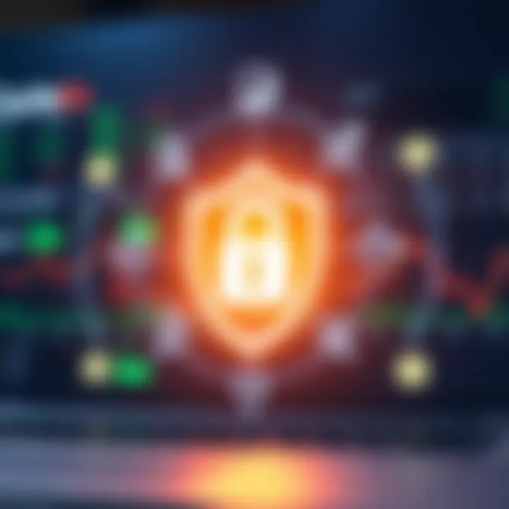 Digital security shield protecting online trading platform