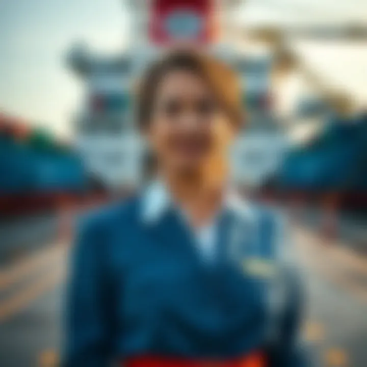 Portrait of Rafaela Aponte-Diamant standing on the deck of a large cargo vessel
