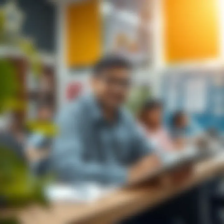 Illustration depicting community engagement and development initiatives led by Rakesh Bansal