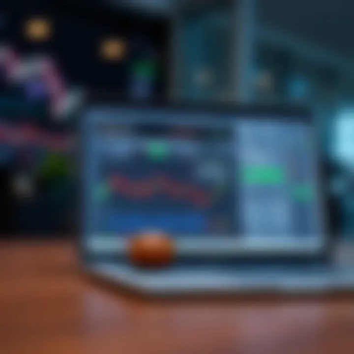 Laptop displaying online trading and educational content with financial data