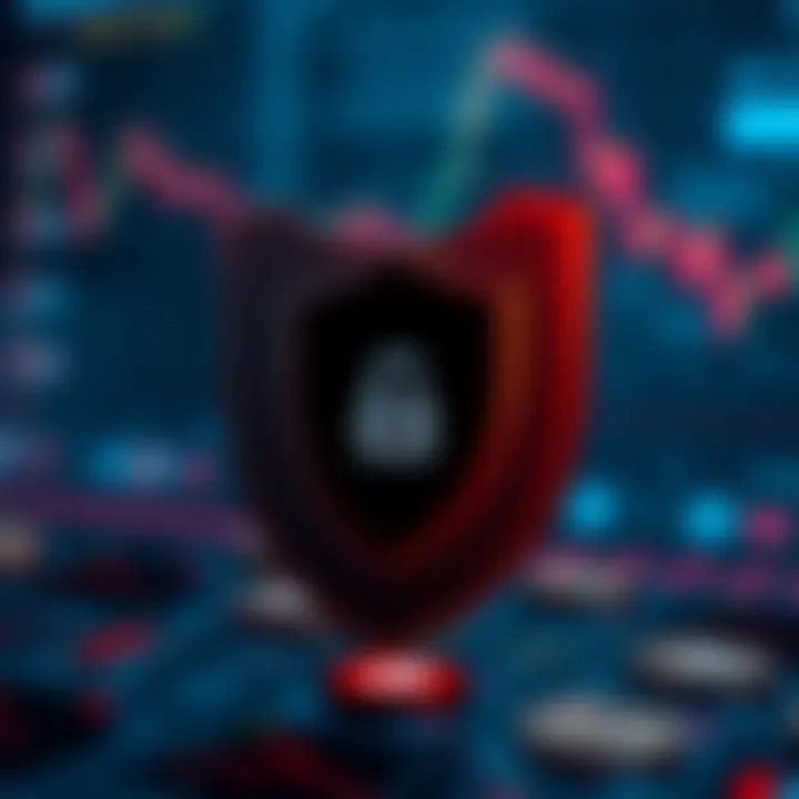 Graphic showing a shield symbol overlaying digital currency icons representing security and regulation in trading apps