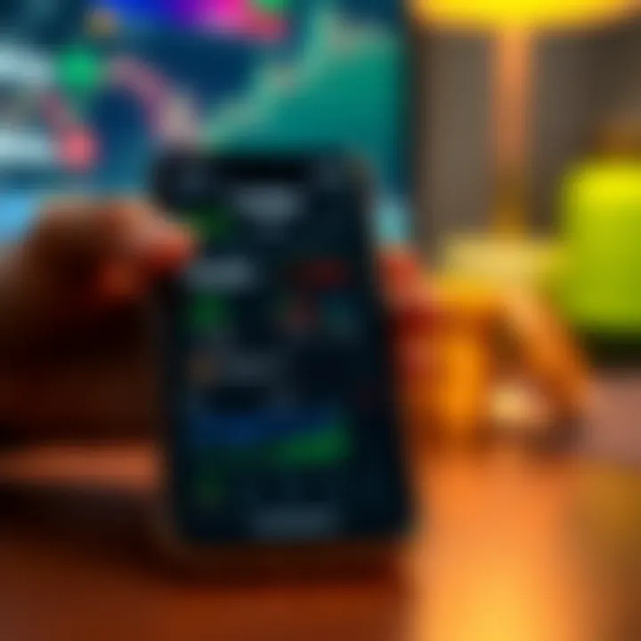 Close-up view of a smartphone showcasing risk management tools and regulatory compliance notifications on a trading platform
