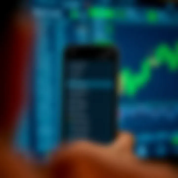 Mobile phone displaying Deriv.com trading platform with navigation options and account settings