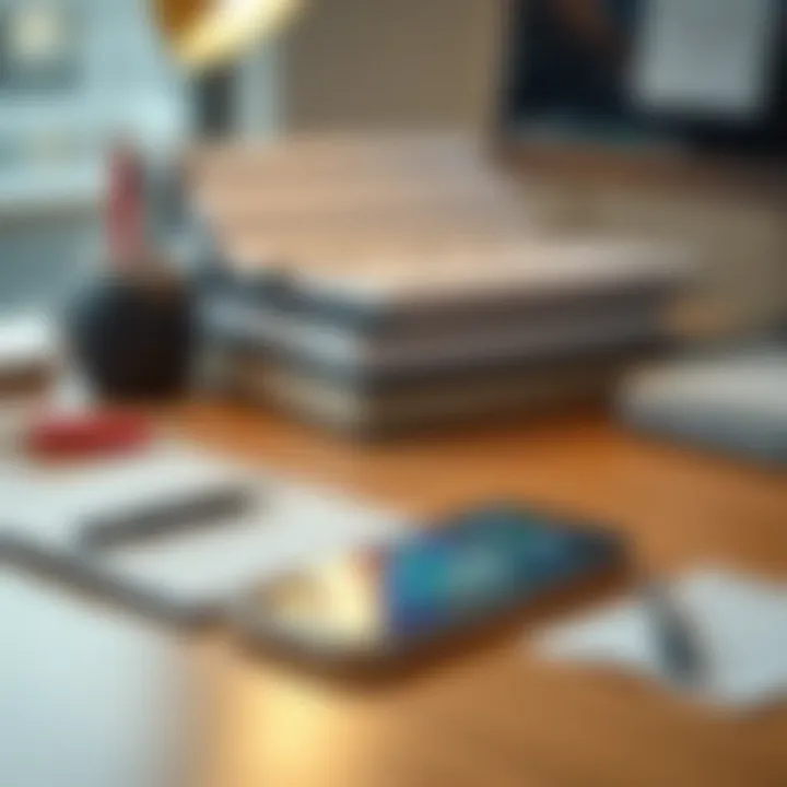 Desk setup featuring a digital planner, smartphone with productivity apps, and calendar notes