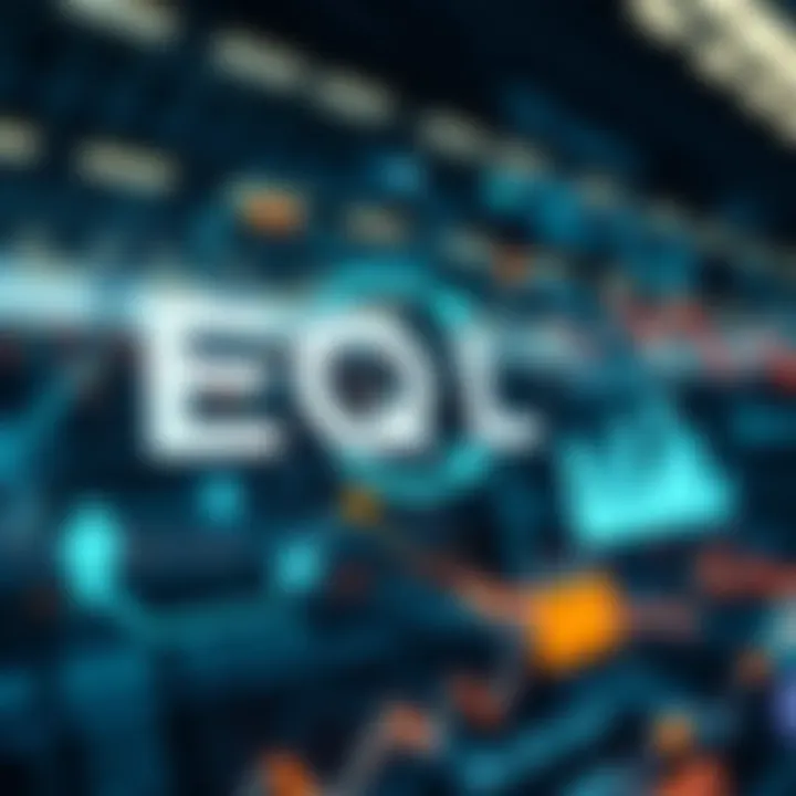 Visualization of EQL concept connecting technology and finance sectors with data flow and digital elements