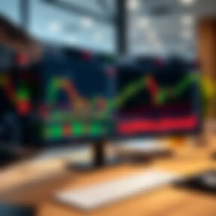 Illustration showing virtual trading platform with currency charts and demo account interface