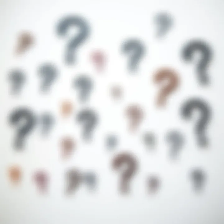 Illustration showing a variety of question marks in different fonts and styles against a white background