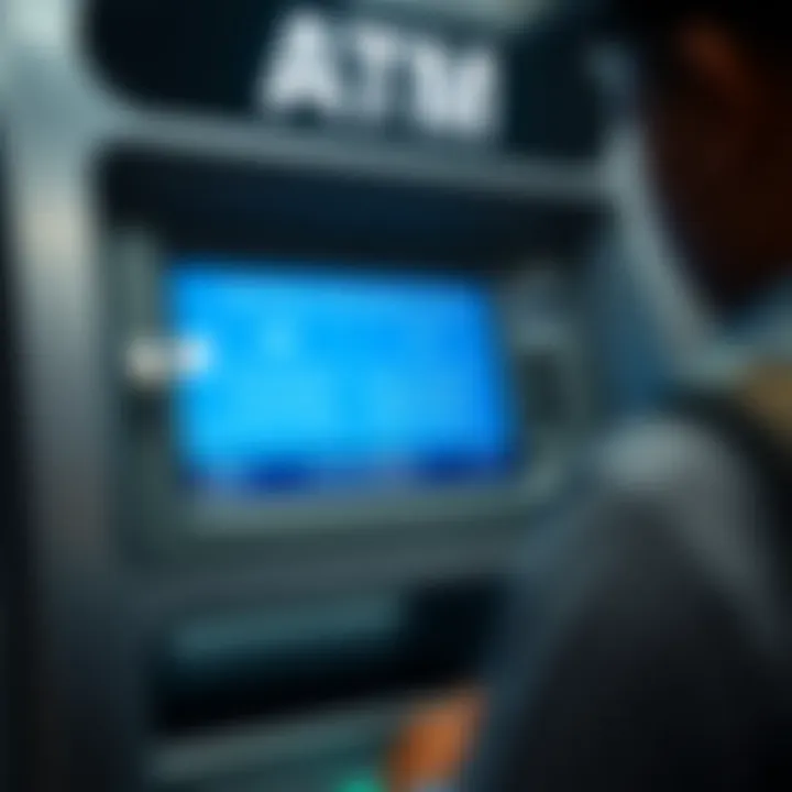 ATM machine displaying cash withdrawal options on screen