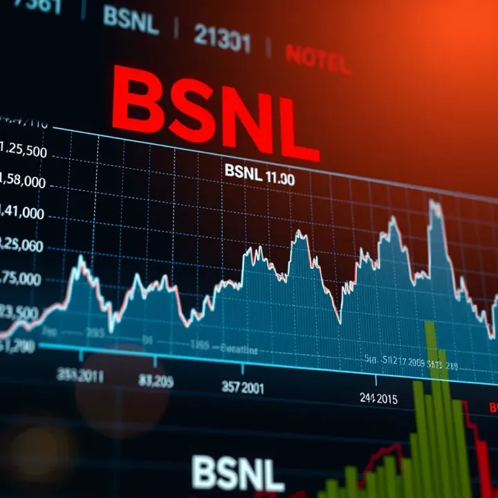 Graph showing BSNL stock price fluctuations over time with marked peaks and troughs