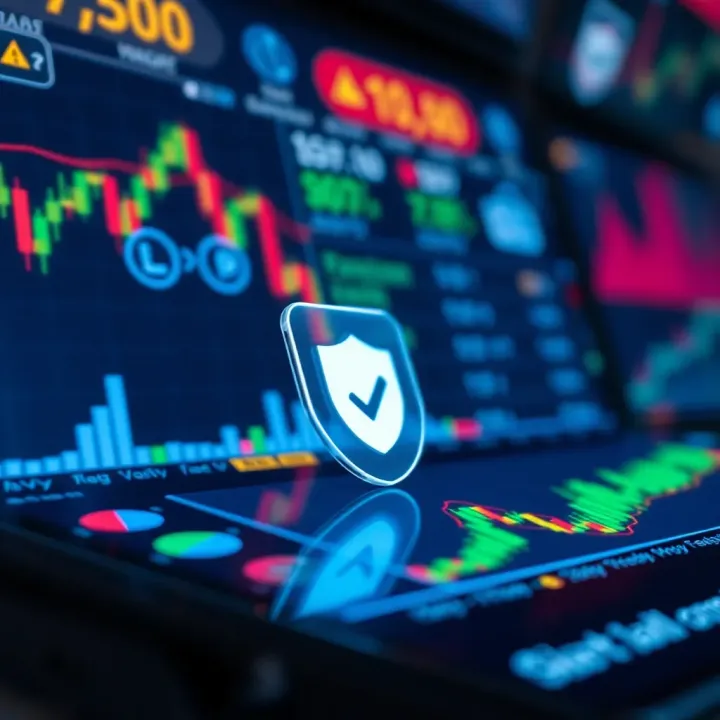 Benefits and Security Considerations in Trading Apps Secure financial transaction on a digital trading platform with icons representing security and market growth
