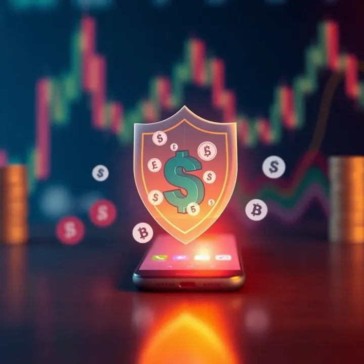 Illustration of a shield protecting a smartphone with currency symbols representing regulatory security in forex trading
