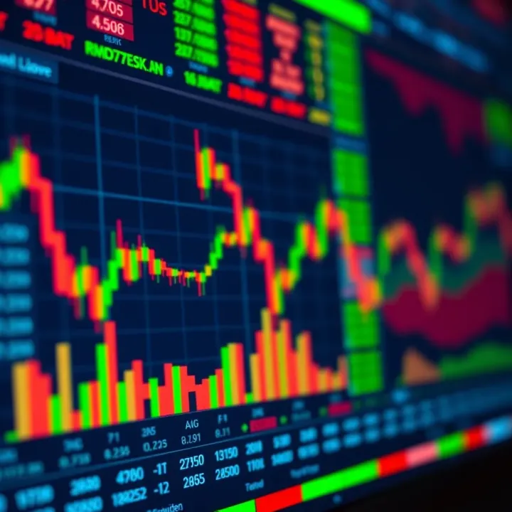 Financial trading platform screen with colour-coded indicators highlighting market trends and asset categories