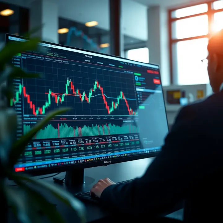 User interface of QX Broker's trading platform displaying charts and market data