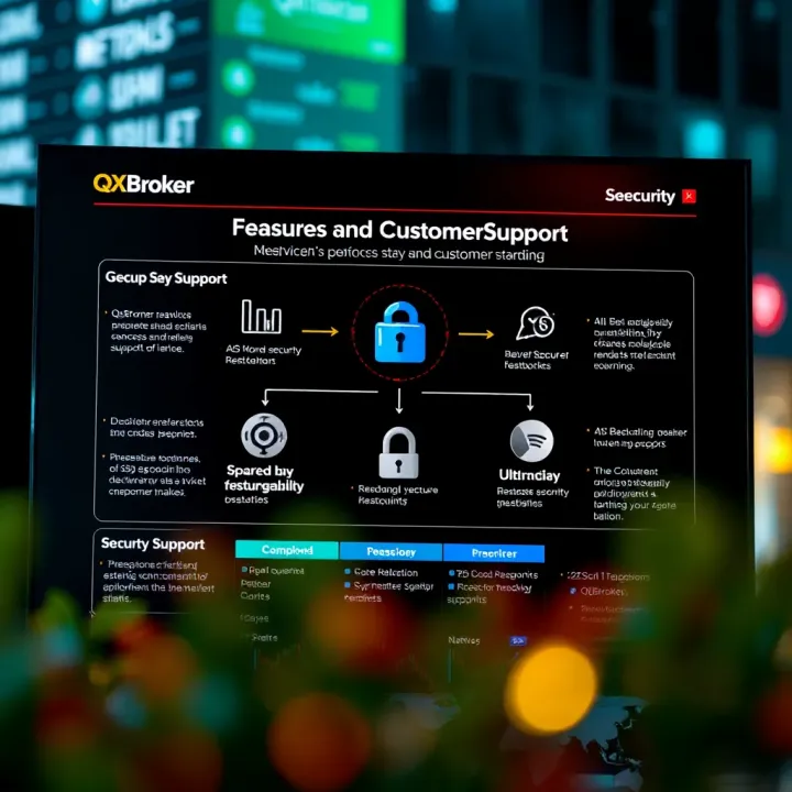 QXBroker Security Measures and Customer Support Overview Diagram illustrating QXBroker.com's security features and customer support channels