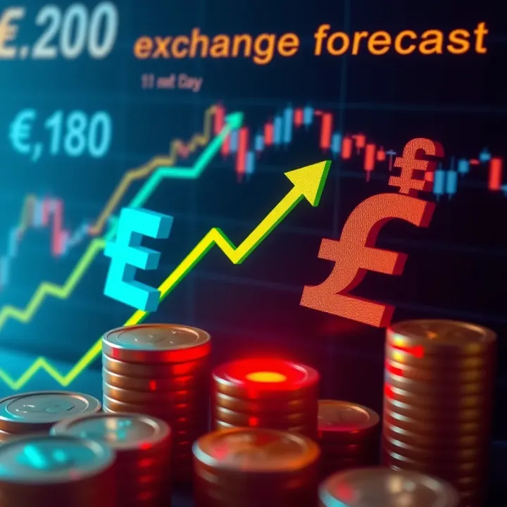 Illustration of currency symbols with arrows indicating exchange rate movement and financial growth