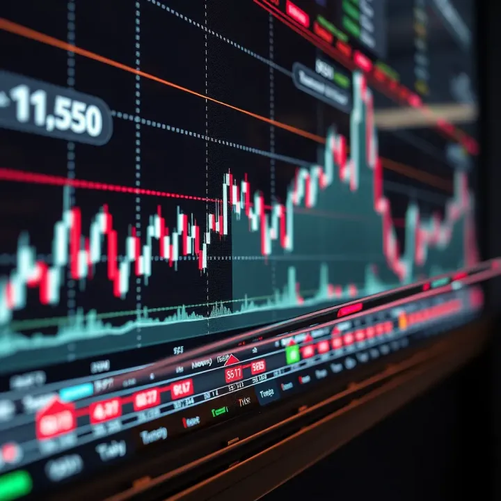 Stock market charts and graphs depicting financial growth and trading activity
