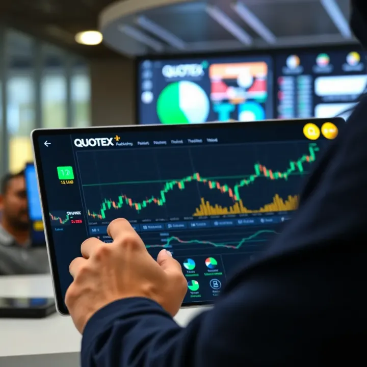 User interacting with Quotex IO trading platform interface on a digital device