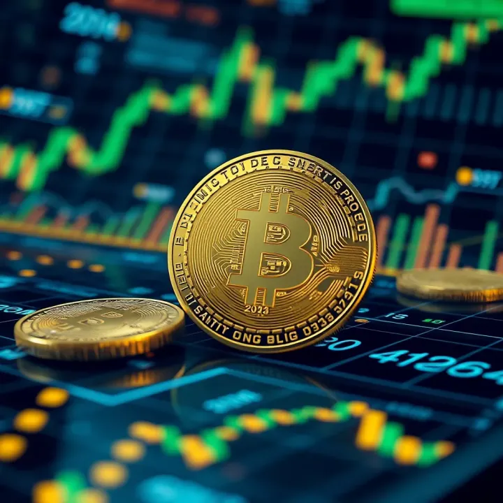 Futuristic visualization of cryptocurrency forecast with Dogecoin coin and abstract data analytics