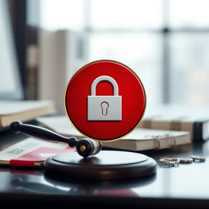 Icons representing legal documents and digital copyright protection