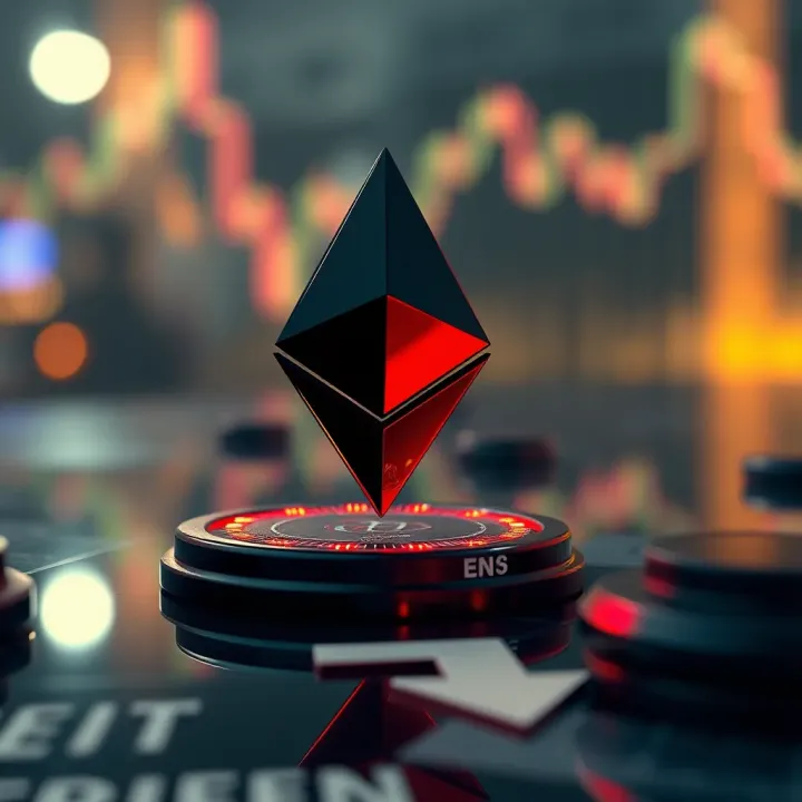 Conceptual visualization of investor sentiment impacting Ethereum market with upward and downward arrows