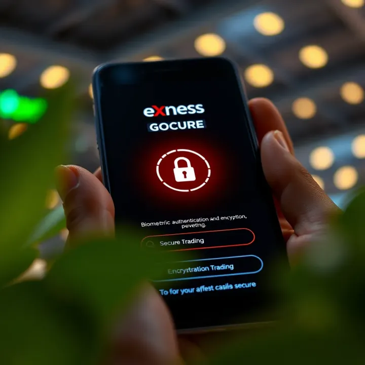 Secure login screen of Exness Go app highlighting biometric authentication and encryption features