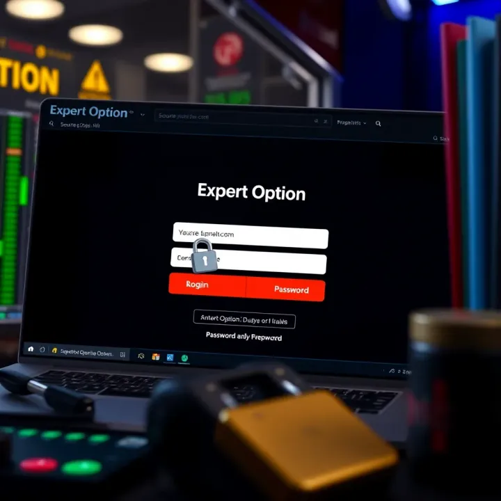Secure login screen of Expert Option trading platform showing username and password fields