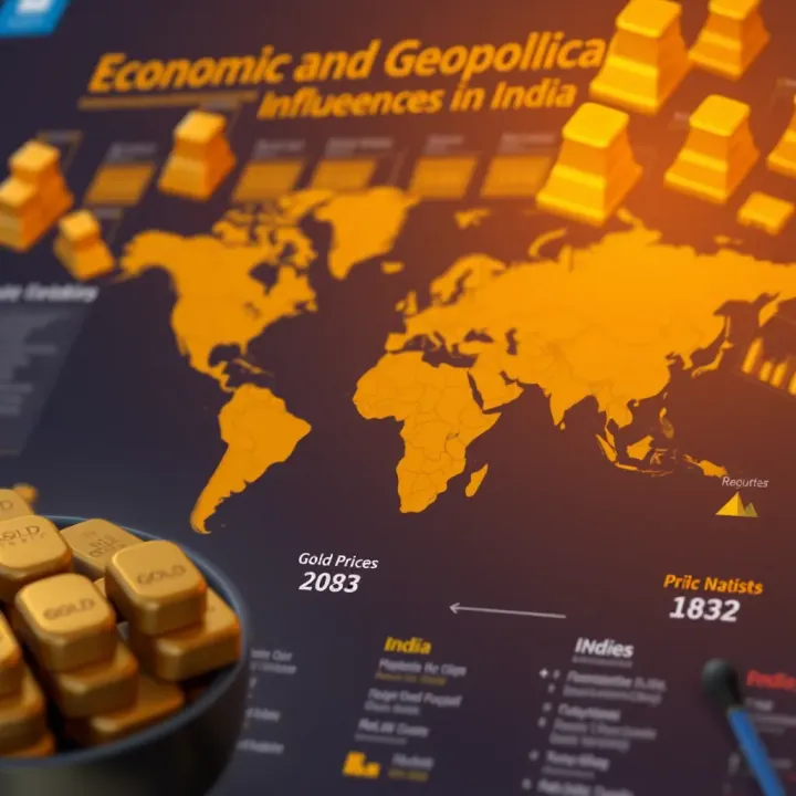 Infographic illustrating economic and geopolitical factors influencing gold valuation in India