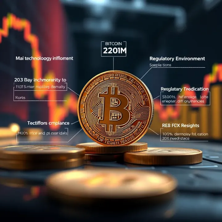 Illustration of key factors influencing Bitcoin value including technology, market demand, and regulatory environment