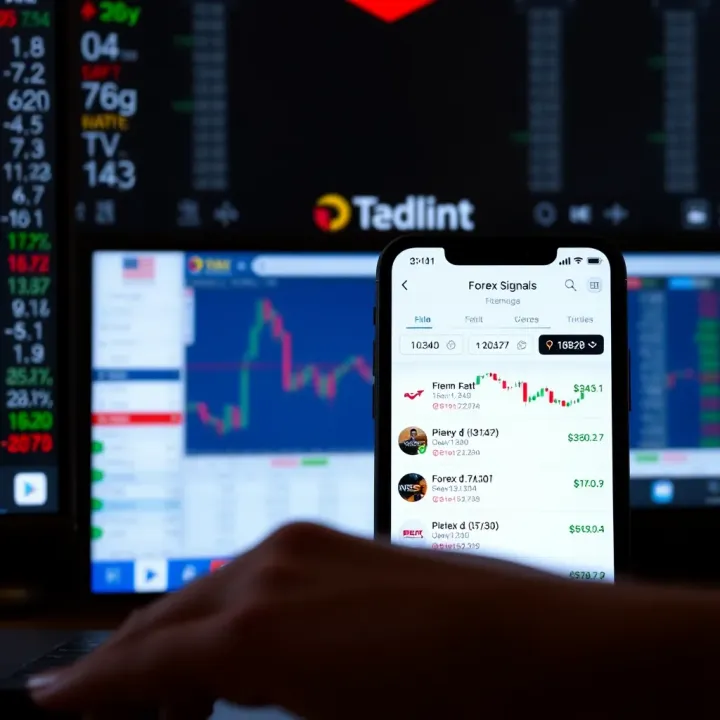 Telegram app interface displaying a forex signals channel with real-time currency tips and trade alerts