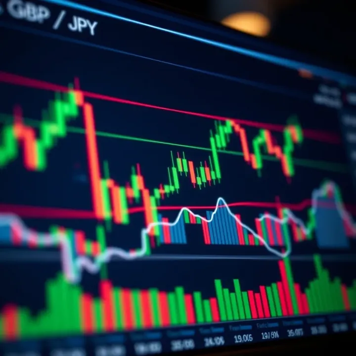 Candlestick chart analysis displaying recent GBP/JPY market trends and trading strategies