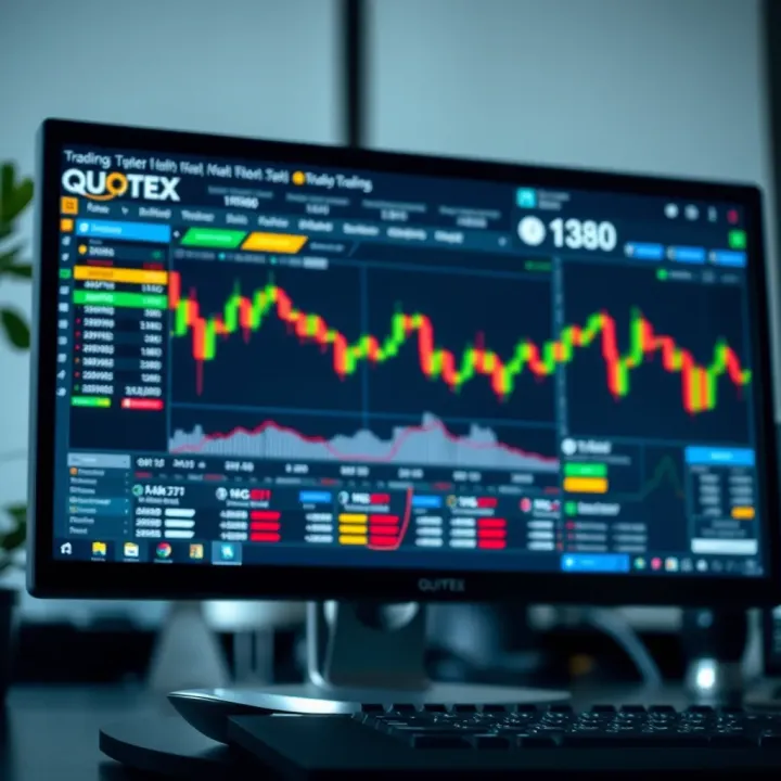 User interface of Quotex trading platform on desktop screen with charts and trading options
