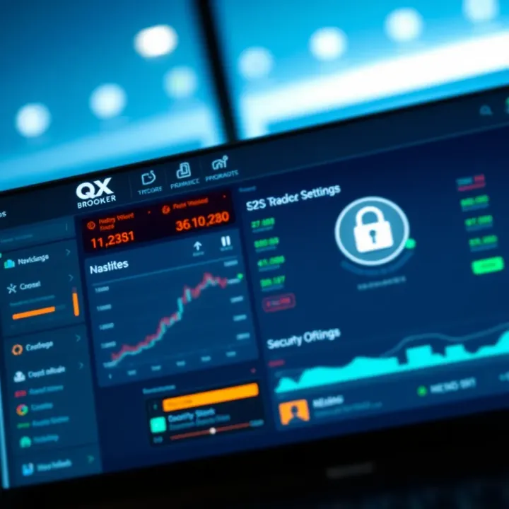 Dashboard view of QX Broker account showing navigation menu and security options